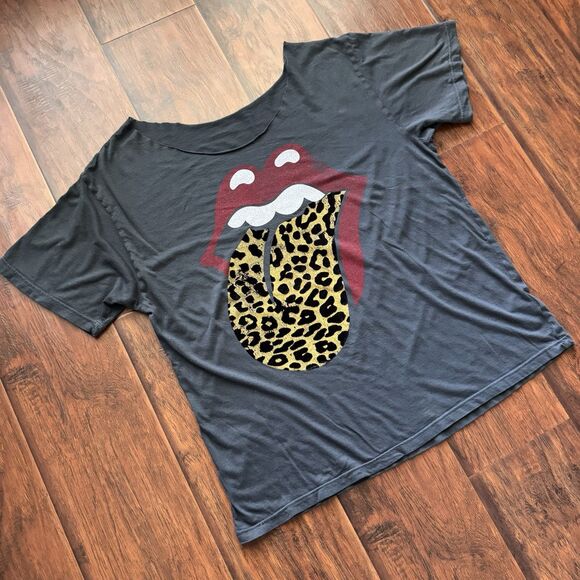 Free People x Daydreamer Rolling Stones Leopard‎ Band T-shirt Sz S Rock Metal - Picture 4 of 16